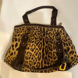 Dolce & Gabbana Leopard Handbag Brown Leather Bag Shoulder Purse Cheetah Print